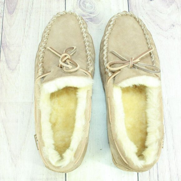LL Bean Brown Suede Wicked Good Shearling Lined Moccasin Slippers Size 9 M - Picture 8 of 9
